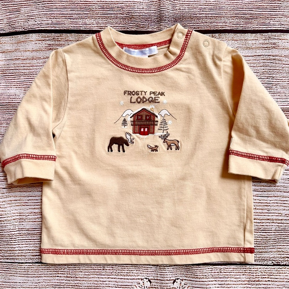 Janie and Jack Tan Winter Lodge Moose LS T-Shirt Boy’s Sz 3-6M
